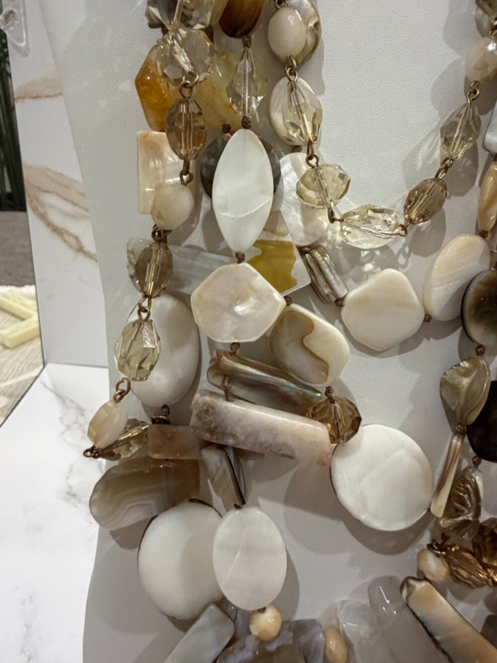Chicos Collectibles Natural Mother of Pearl Shell Quartz Multi Strand Necklace - Picture 4 of 15